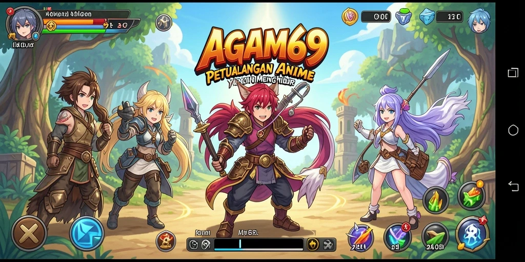 Tangkapan layar gameplay AGAM69 dengan karakter anime yang energik.
