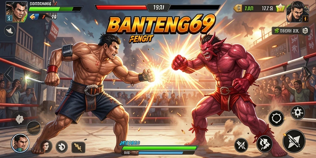Screenshot gameplay BANTENG69 menampilkan aksi pertarungan yang mendebarkan.
