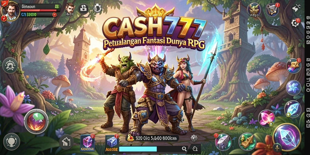 Tangkapan layar gameplay CASH777 menampilkan petualangan mendebarkan dengan karakter dan monster fantastis.