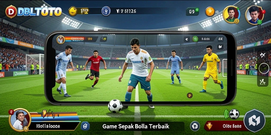Tampilan dinamis game sepak bola yang mendebarkan.