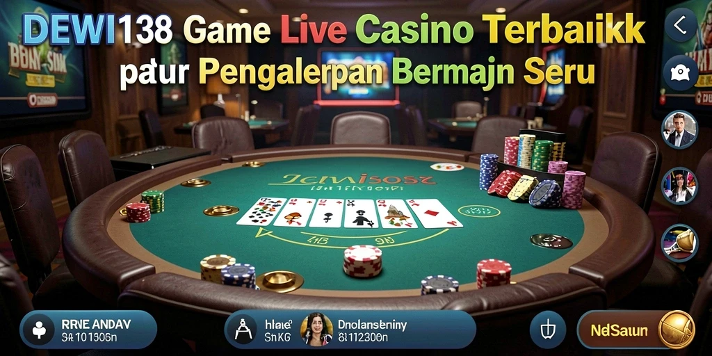 Screenshot DEWI138 menunjukkan dealer profesional dan gameplay Live Casino yang mendebarkan.
