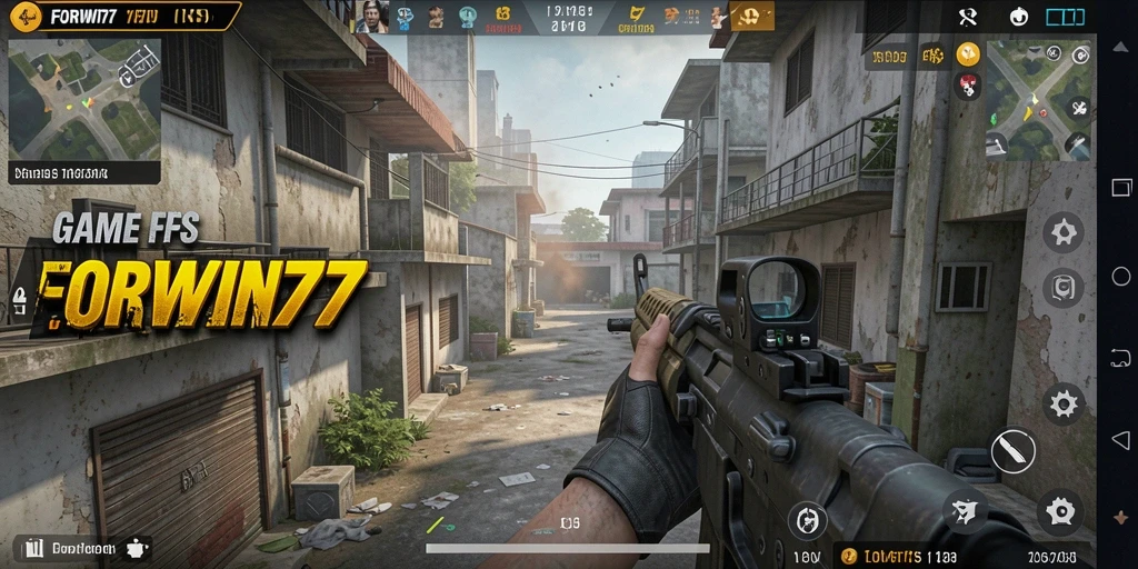 Gameplay intens FORWIN77 yang penuh aksi dalam mode FPS.