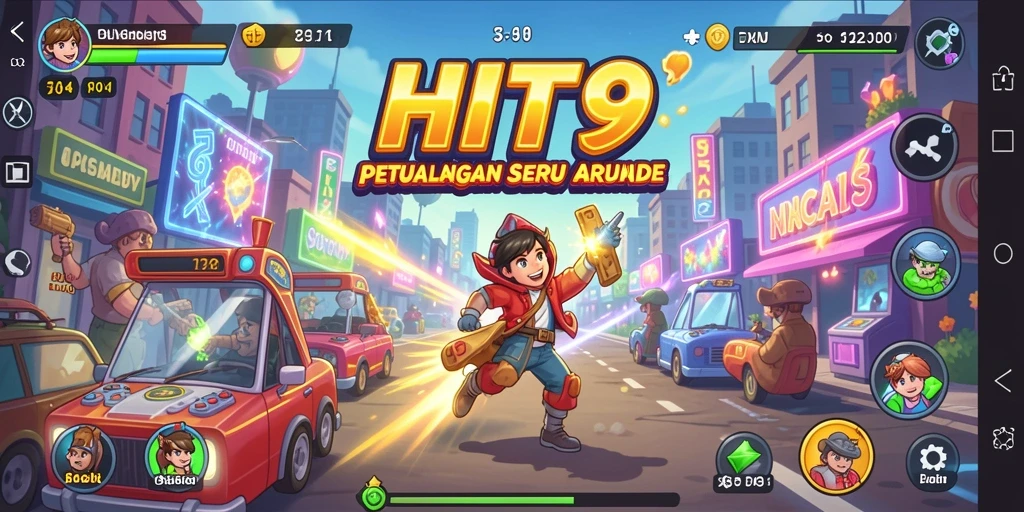 Tampilan seru gameplay HIT9 dalam dunia arcade yang penuh warna.