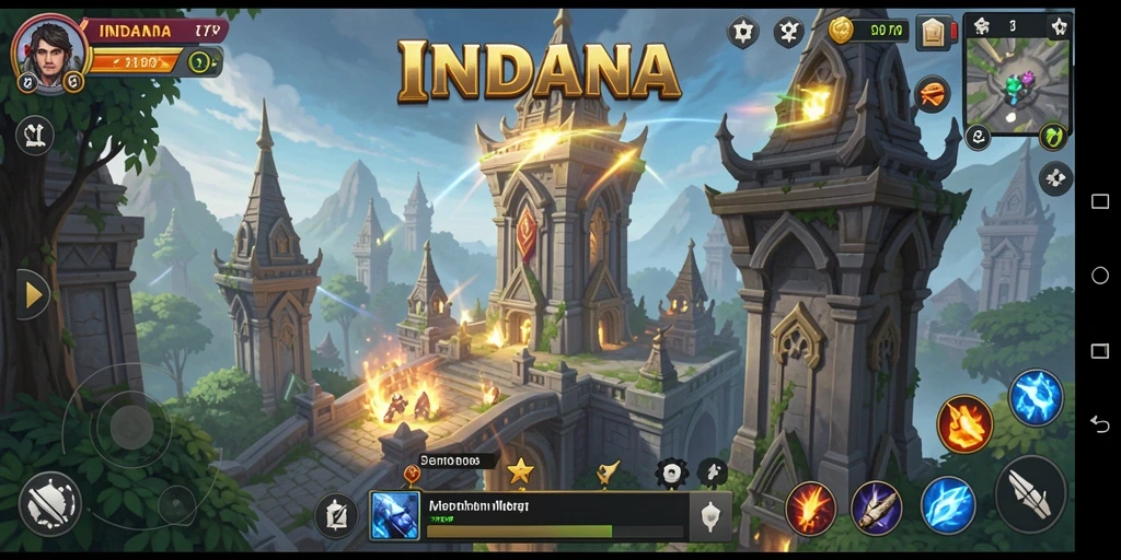 Tampilan gameplay menara dengan desain estetik yang menarik.