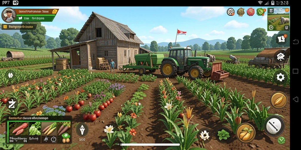 Tampilan gameplay PP7 menampilkan kebun hijau yang indah dan hewan peliharaan.