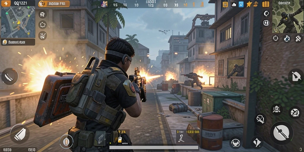 Screenshot gameplay QQ1221 yang menampilkan aksi pertempuran intens.
