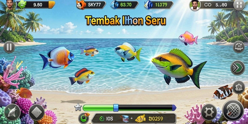 Tampilan gameplay SERU dari SKY77 dengan aksi menembak ikan.