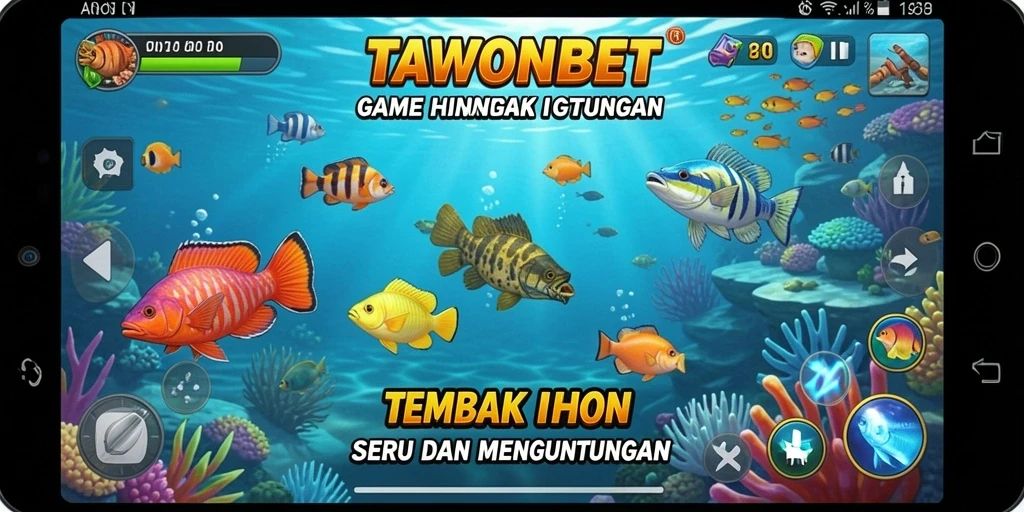 Screenshot gameplay TAWONBET menampilkan suasana menembak ikan yang intens.