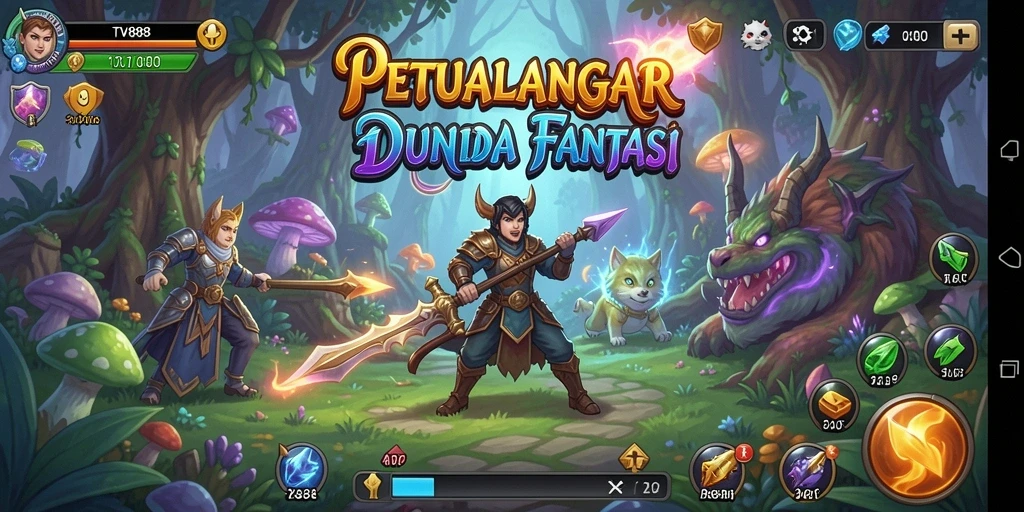 Tangkapan layar gameplay TV888 yang menampilkan eksplorasi dunia Adventure.